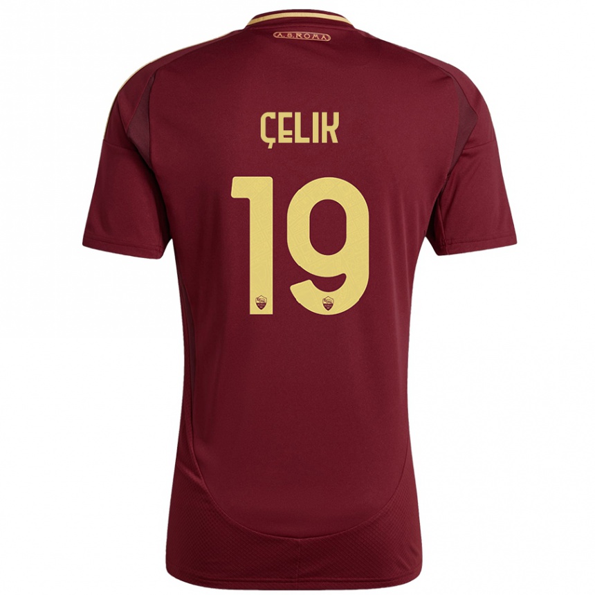 Niño Fútbol Camiseta Zeki Celik #19 Rojo Marrón Dorado 1ª Equipación 2024/25 México