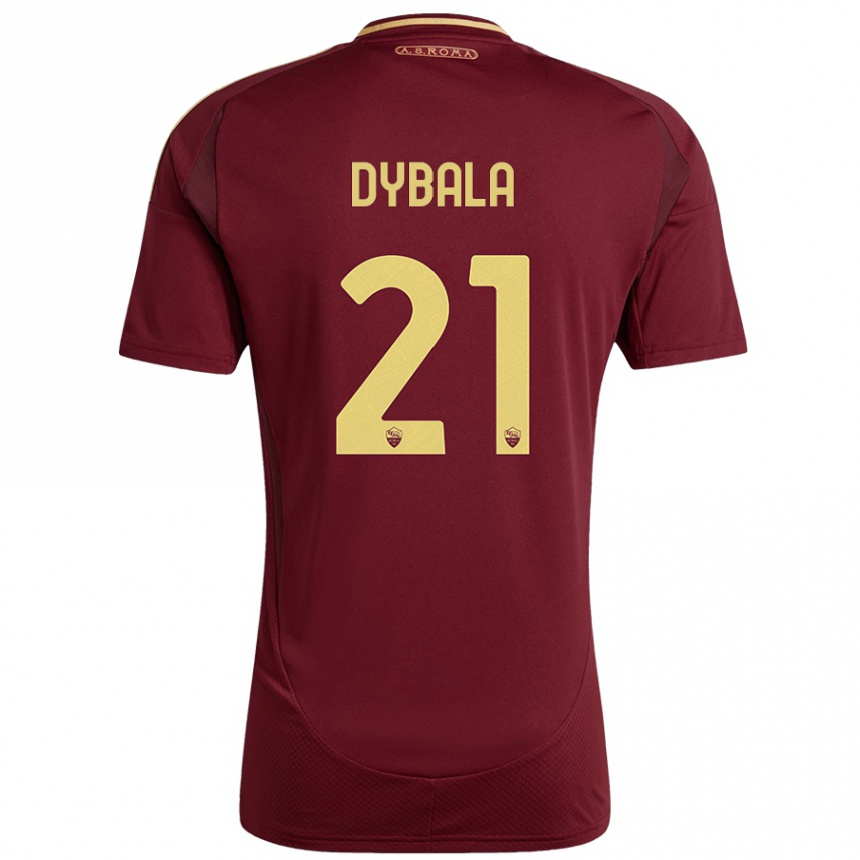 Niño Fútbol Camiseta Paulo Dybala #21 Rojo Marrón Dorado 1ª Equipación 2024/25 México