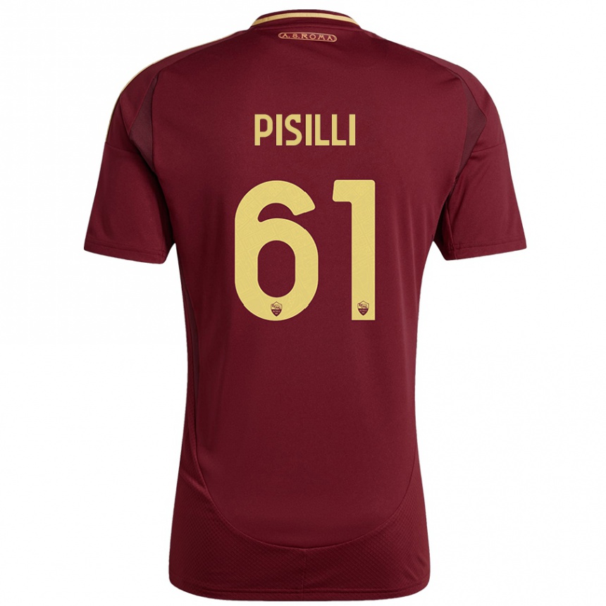 Niño Fútbol Camiseta Niccolò Pisilli #61 Rojo Marrón Dorado 1ª Equipación 2024/25 México