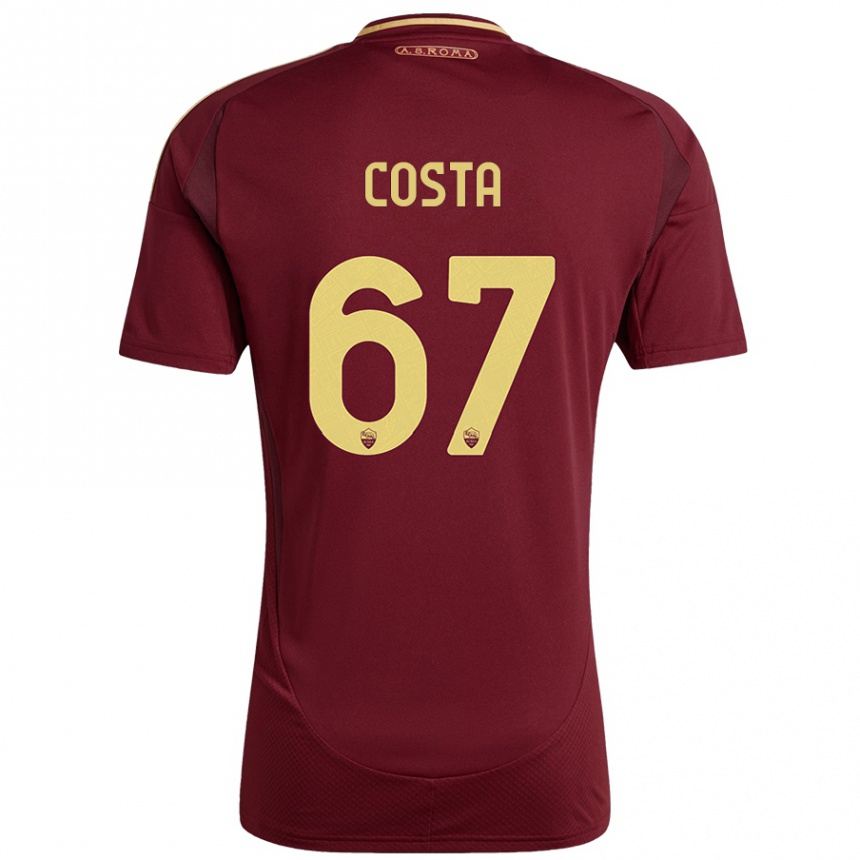 Niño Fútbol Camiseta João Costa #67 Rojo Marrón Dorado 1ª Equipación 2024/25 México