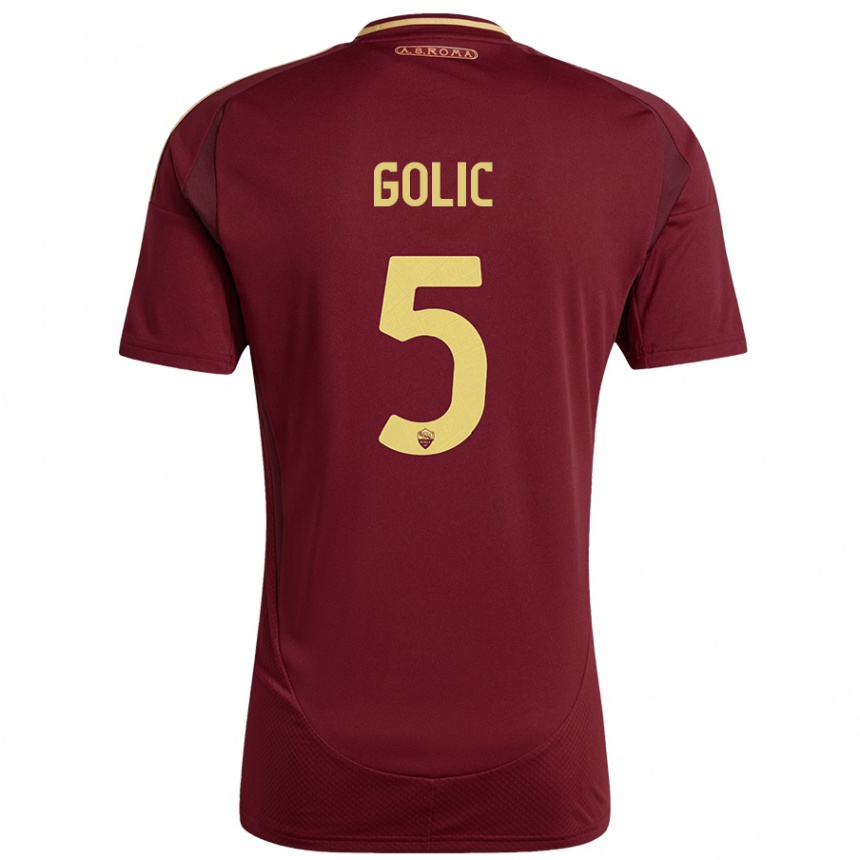 Niño Fútbol Camiseta Lovro Golic #5 Rojo Marrón Dorado 1ª Equipación 2024/25 México