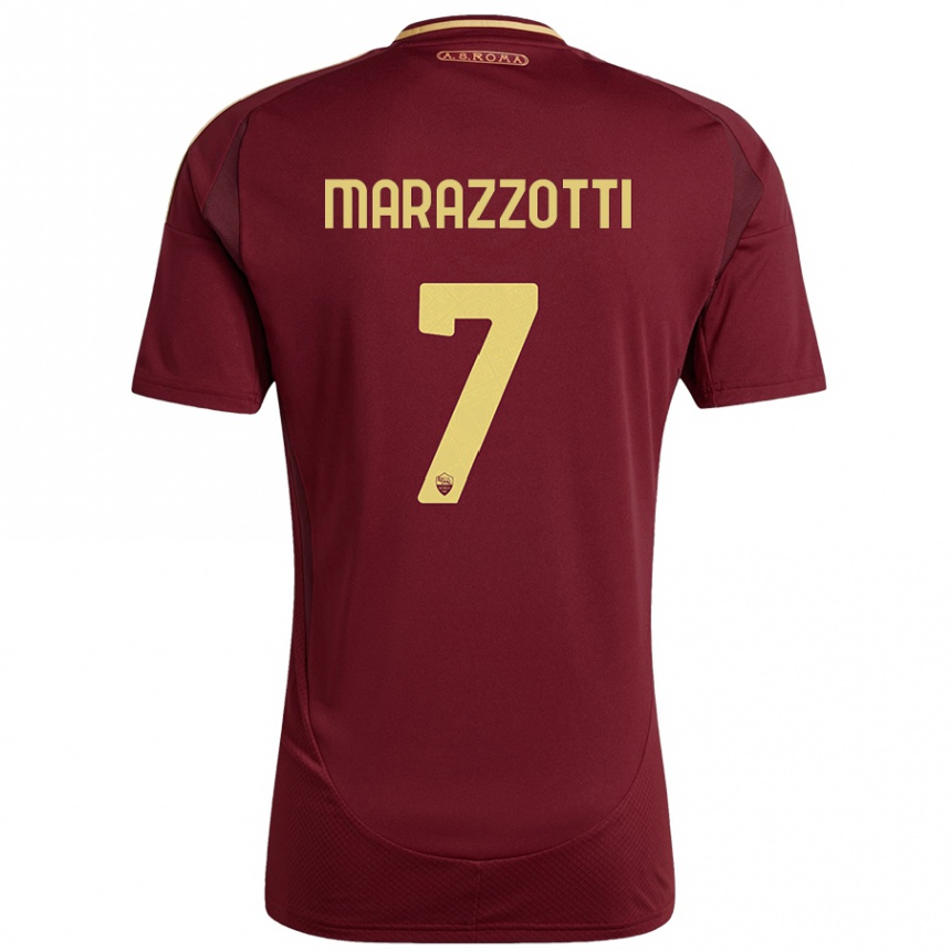 Niño Fútbol Camiseta Fabrizio Marazzotti #7 Rojo Marrón Dorado 1ª Equipación 2024/25 México