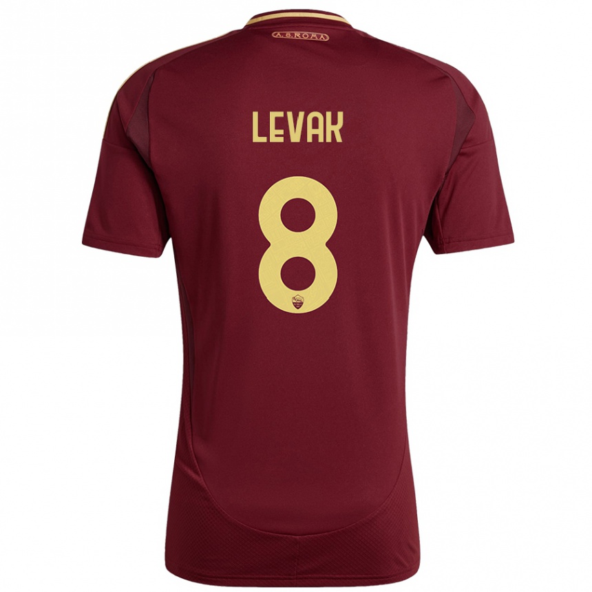 Niño Fútbol Camiseta Sergej Levak #8 Rojo Marrón Dorado 1ª Equipación 2024/25 México