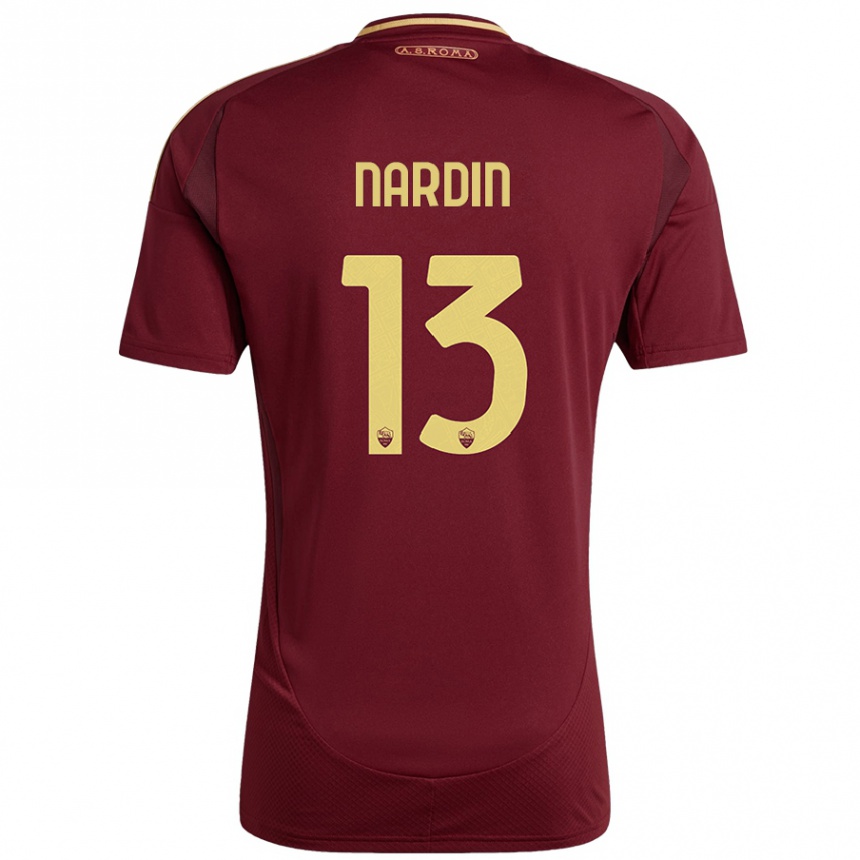 Niño Fútbol Camiseta Federico Nardin #13 Rojo Marrón Dorado 1ª Equipación 2024/25 México