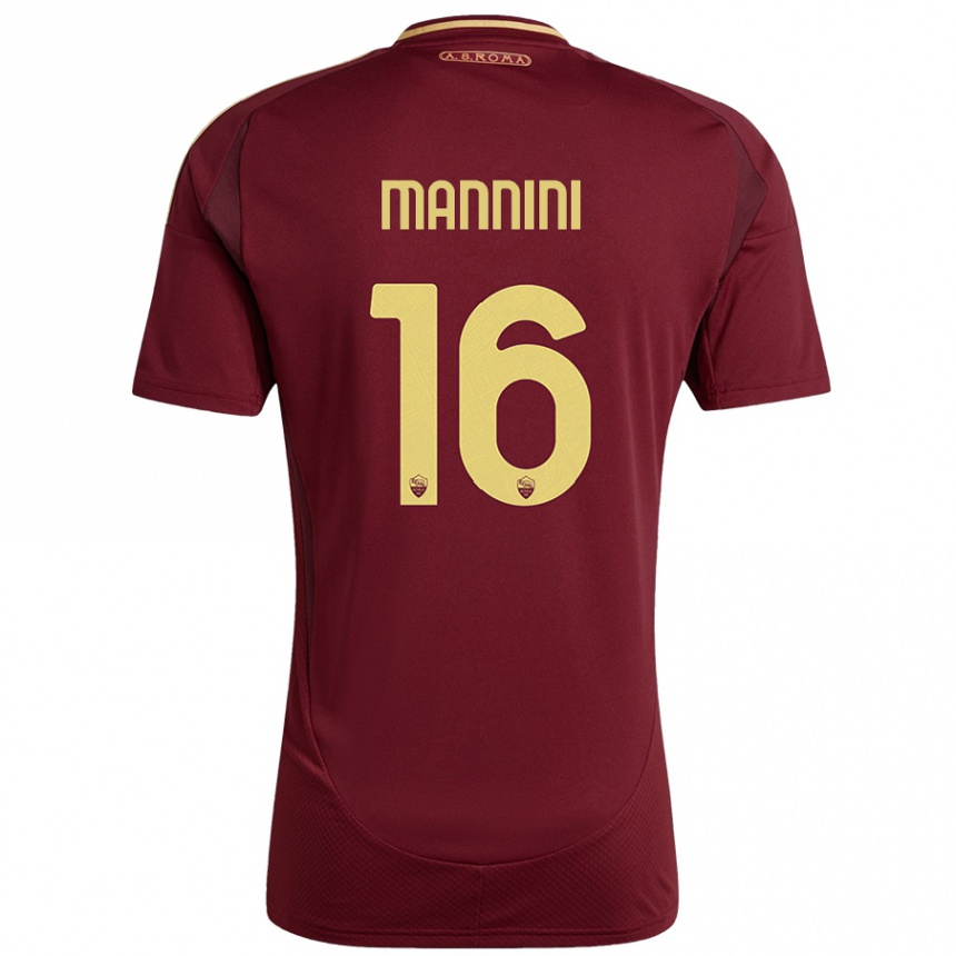 Niño Fútbol Camiseta Mattia Mannini #16 Rojo Marrón Dorado 1ª Equipación 2024/25 México