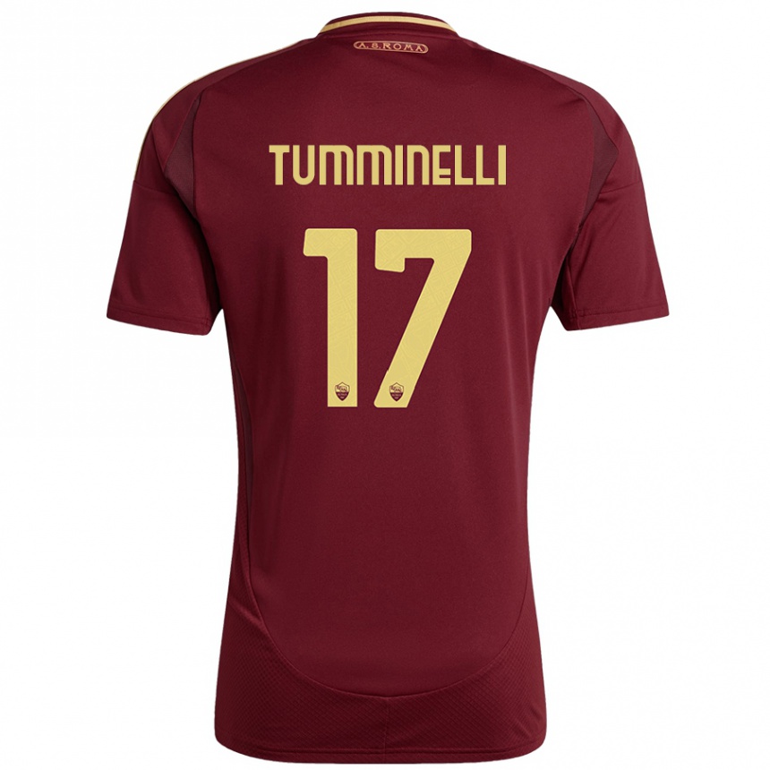 Niño Fútbol Camiseta Gianmarco Tumminelli #17 Rojo Marrón Dorado 1ª Equipación 2024/25 México