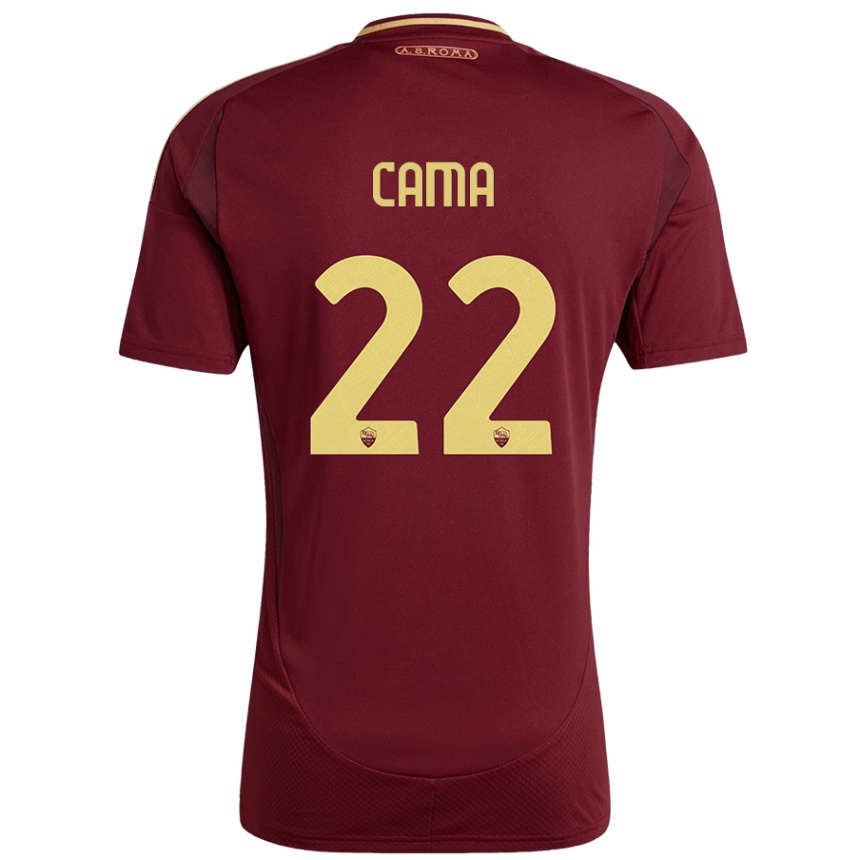 Niño Fútbol Camiseta Cristian Cama #22 Rojo Marrón Dorado 1ª Equipación 2024/25 México