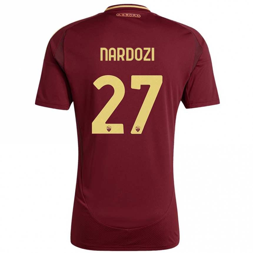 Niño Fútbol Camiseta Manuel Nardozi #27 Rojo Marrón Dorado 1ª Equipación 2024/25 México