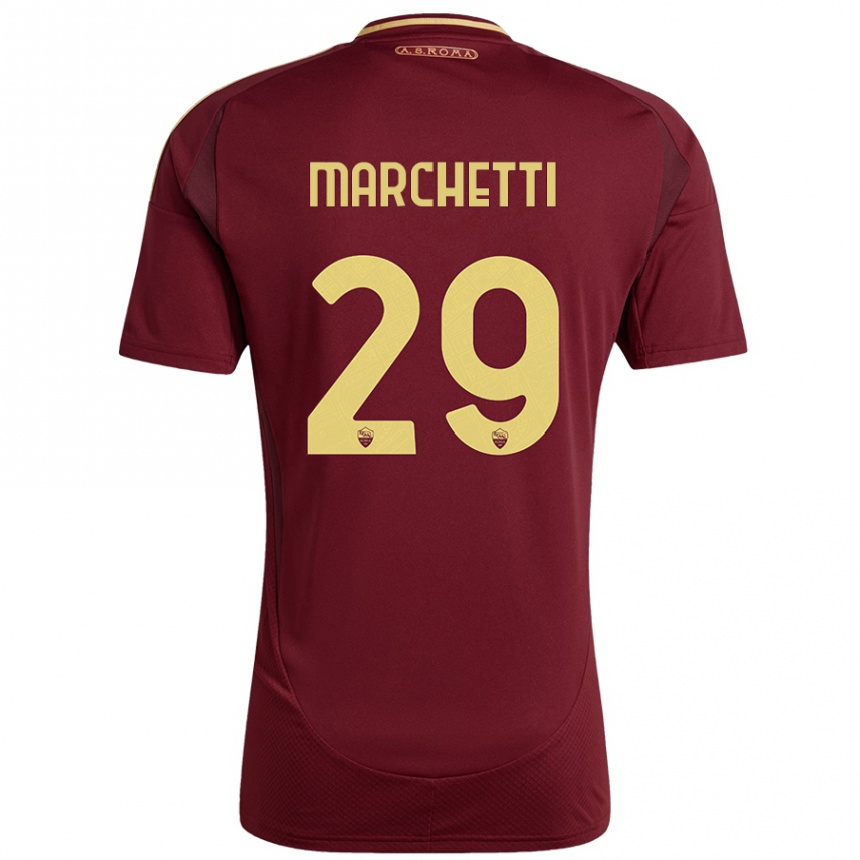 Niño Fútbol Camiseta Tommaso Marchetti #29 Rojo Marrón Dorado 1ª Equipación 2024/25 México