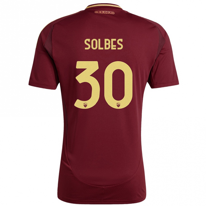 Niño Fútbol Camiseta Ricardo Solbes #30 Rojo Marrón Dorado 1ª Equipación 2024/25 México