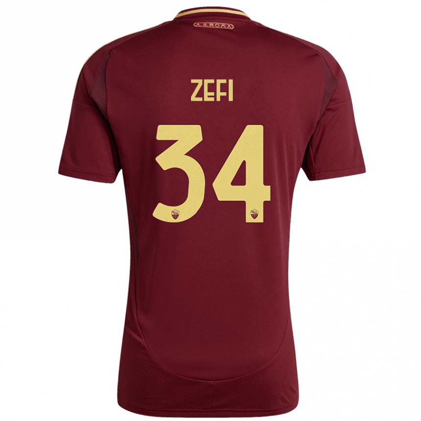 Niño Fútbol Camiseta Kevin Zefi #34 Rojo Marrón Dorado 1ª Equipación 2024/25 México