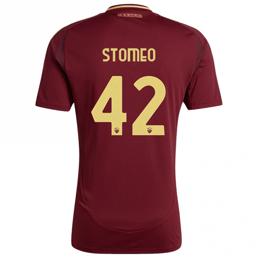 Niño Fútbol Camiseta Giorgio Stomeo #42 Rojo Marrón Dorado 1ª Equipación 2024/25 México