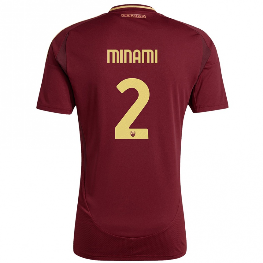 Niño Fútbol Camiseta Moeka Minami #2 Rojo Marrón Dorado 1ª Equipación 2024/25 México