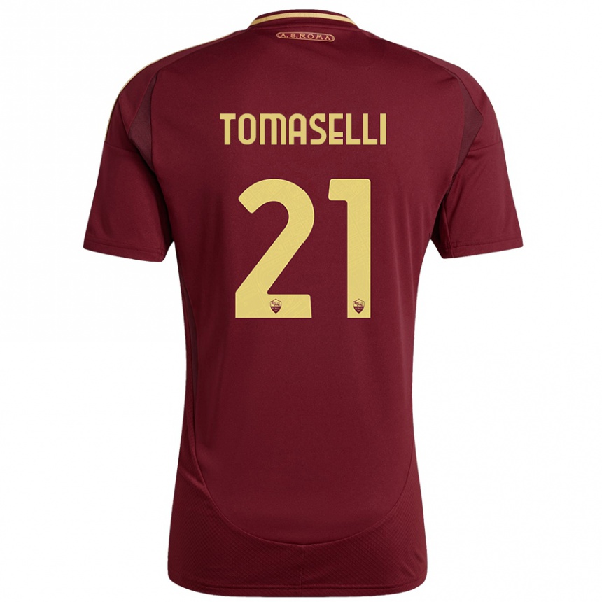 Niño Fútbol Camiseta Martina Tomaselli #21 Rojo Marrón Dorado 1ª Equipación 2024/25 México