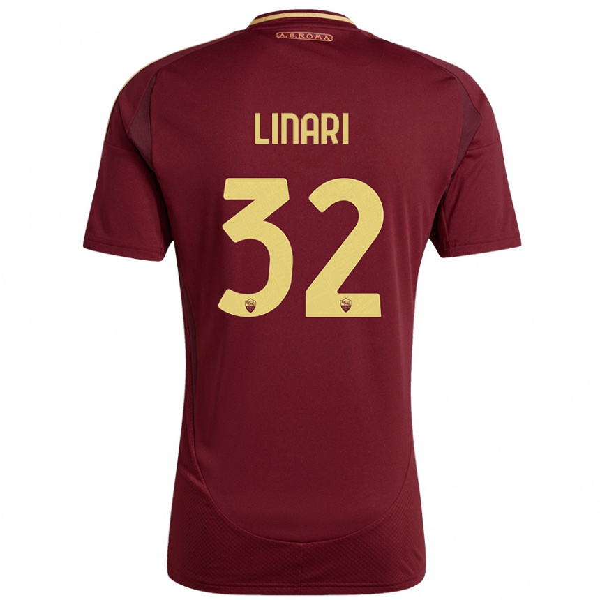 Niño Fútbol Camiseta Elena Linari #32 Rojo Marrón Dorado 1ª Equipación 2024/25 México