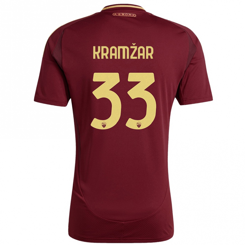 Niño Fútbol Camiseta Zara Kramžar #33 Rojo Marrón Dorado 1ª Equipación 2024/25 México