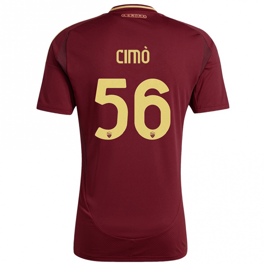 Niño Fútbol Camiseta Giada Cimò #56 Rojo Marrón Dorado 1ª Equipación 2024/25 México