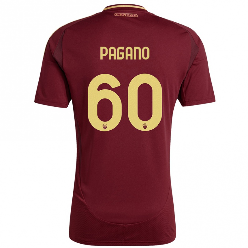 Niño Fútbol Camiseta Riccardo Pagano #60 Rojo Marrón Dorado 1ª Equipación 2024/25 México