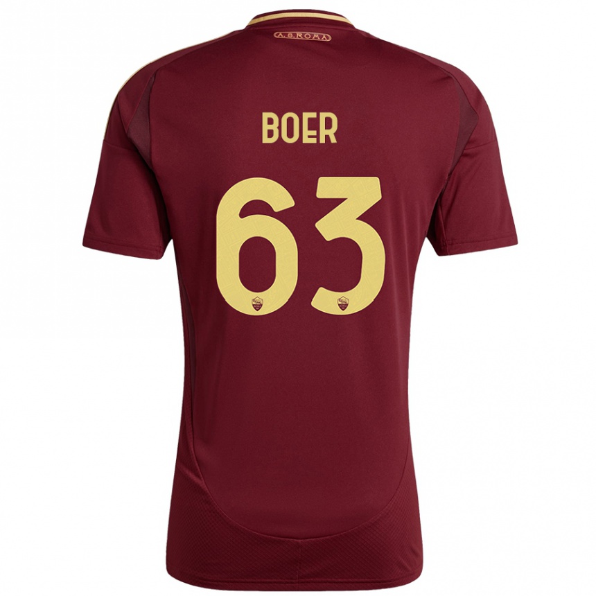 Niño Fútbol Camiseta Pietro Boer #63 Rojo Marrón Dorado 1ª Equipación 2024/25 México