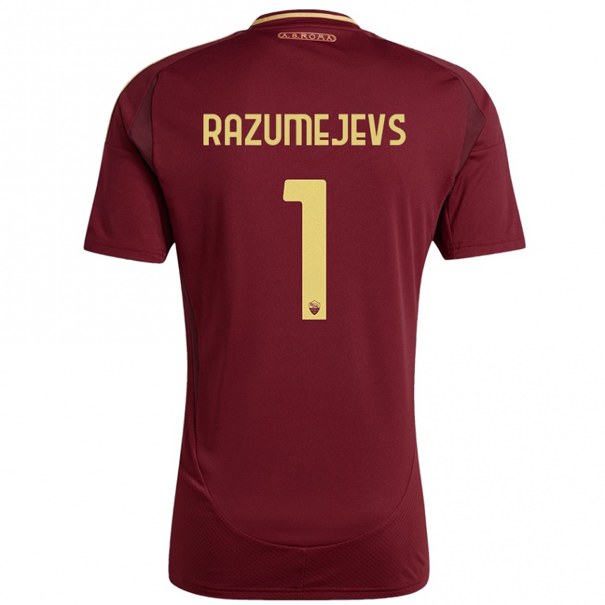 Niño Fútbol Camiseta Vladislavs Razumejevs #1 Rojo Marrón Dorado 1ª Equipación 2024/25 México