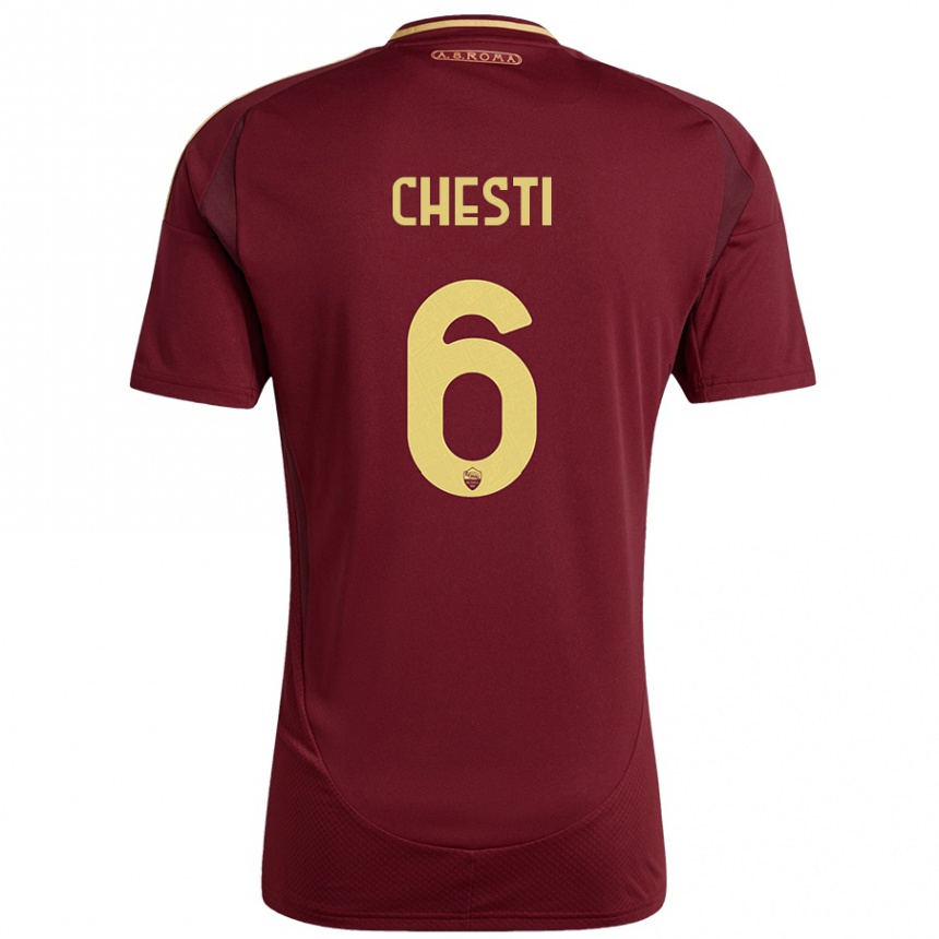 Niño Fútbol Camiseta Francesco Chesti #6 Rojo Marrón Dorado 1ª Equipación 2024/25 México