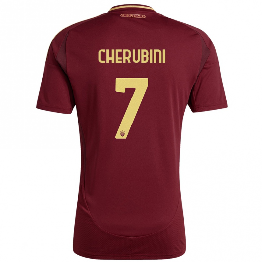 Niño Fútbol Camiseta Luigi Cherubini #7 Rojo Marrón Dorado 1ª Equipación 2024/25 México