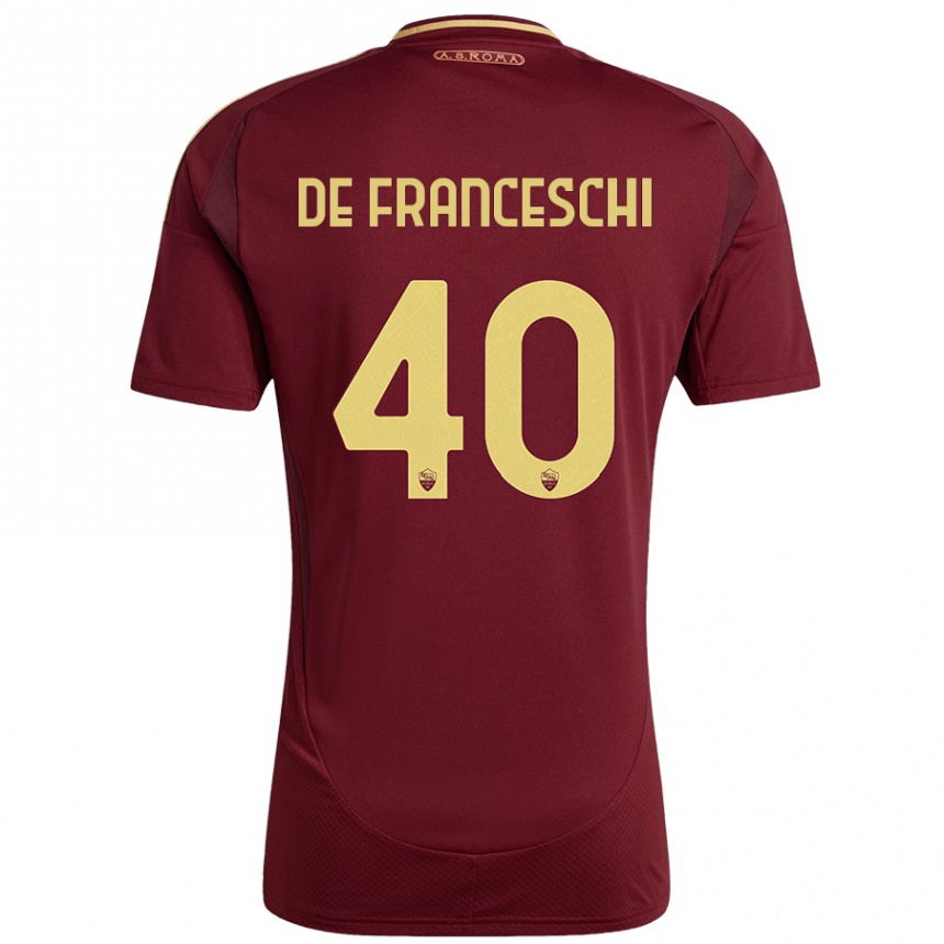 Niño Fútbol Camiseta Leonardo De Franceschi #40 Rojo Marrón Dorado 1ª Equipación 2024/25 México