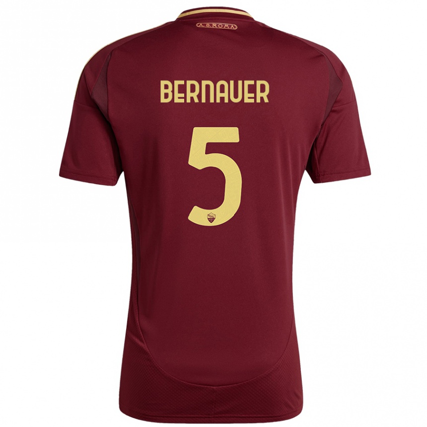 Niño Fútbol Camiseta Vanessa Bernauer #5 Rojo Marrón Dorado 1ª Equipación 2024/25 México