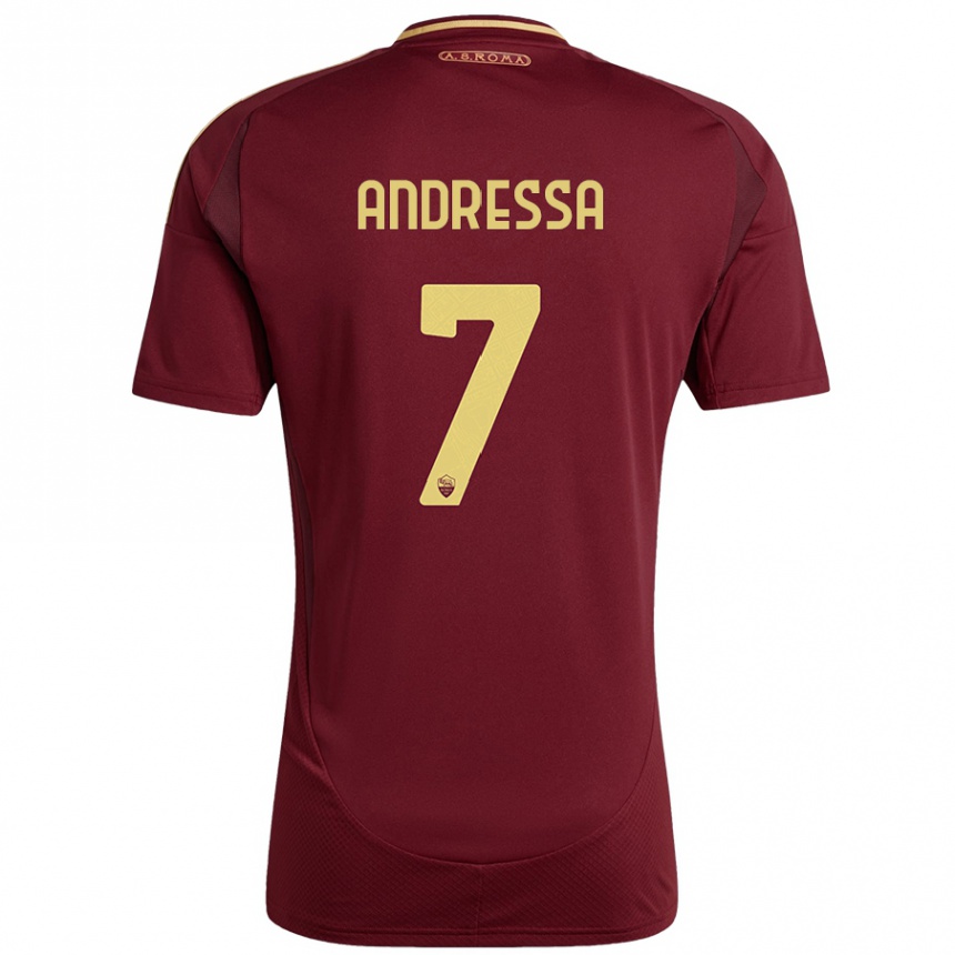 Niño Fútbol Camiseta Andressa #7 Rojo Marrón Dorado 1ª Equipación 2024/25 México