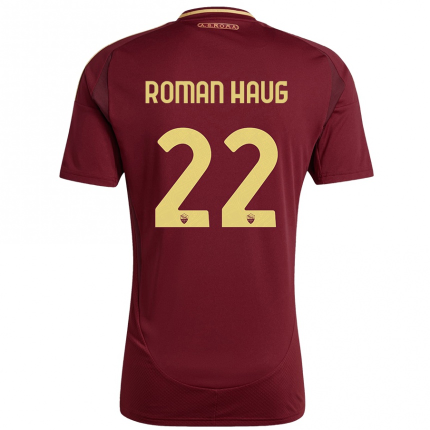 Niño Fútbol Camiseta Sophie Roman Haug #22 Rojo Marrón Dorado 1ª Equipación 2024/25 México