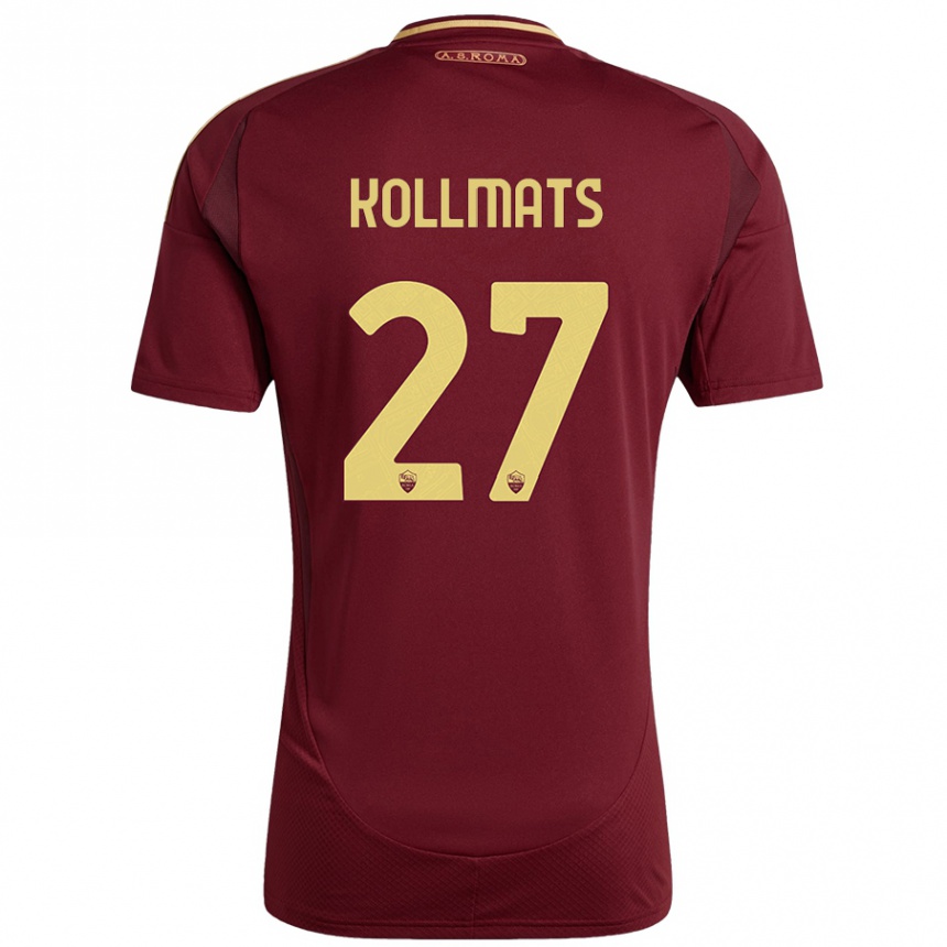 Niño Fútbol Camiseta Beata Kollmats #27 Rojo Marrón Dorado 1ª Equipación 2024/25 México