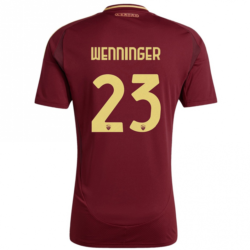 Niño Fútbol Camiseta Carina Wenninger #23 Rojo Marrón Dorado 1ª Equipación 2024/25 México