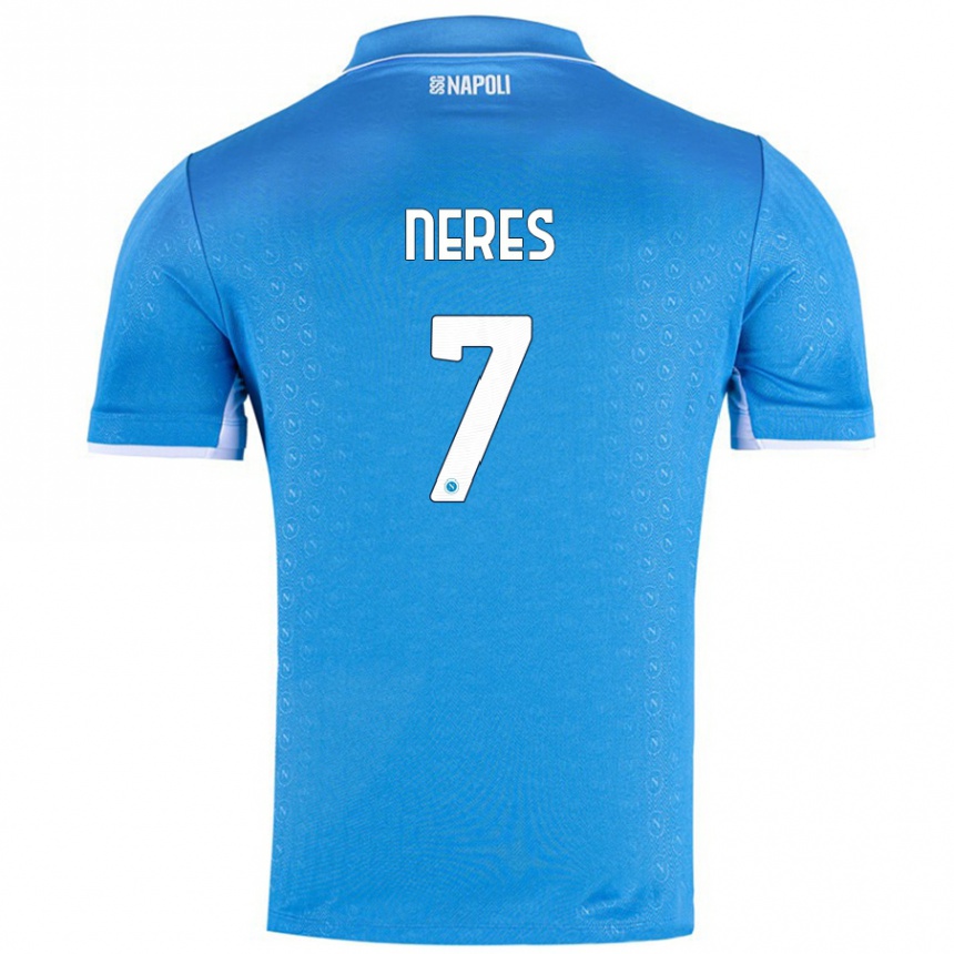 Niño Fútbol Camiseta David Neres #7 Azul Cielo 1ª Equipación 2024/25 México