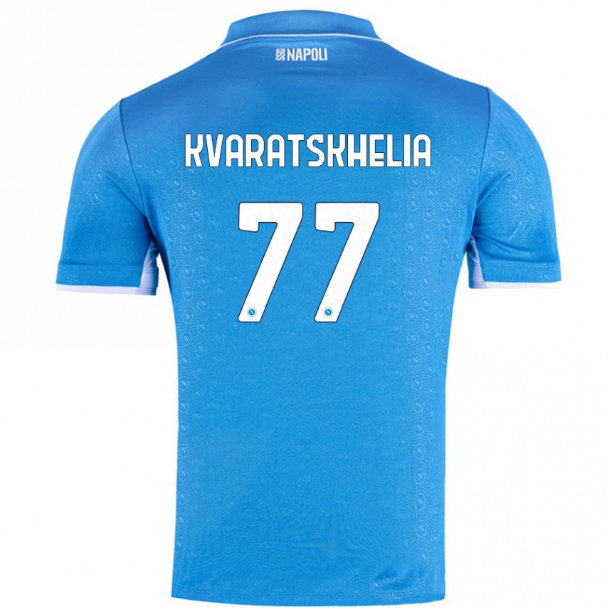 Niño Fútbol Camiseta Khvicha Kvaratskhelia #77 Azul Cielo 1ª Equipación 2024/25 México