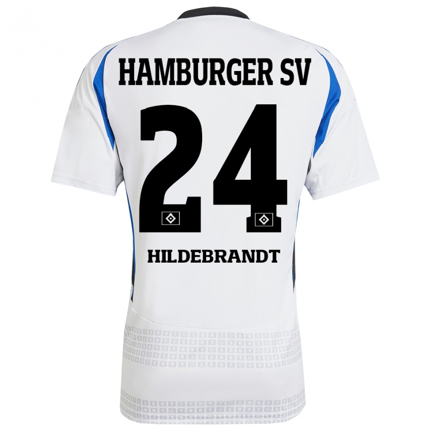 Niño Fútbol Camiseta Tjark Hildebrandt #24 Blanco Azul 1ª Equipación 2024/25 México