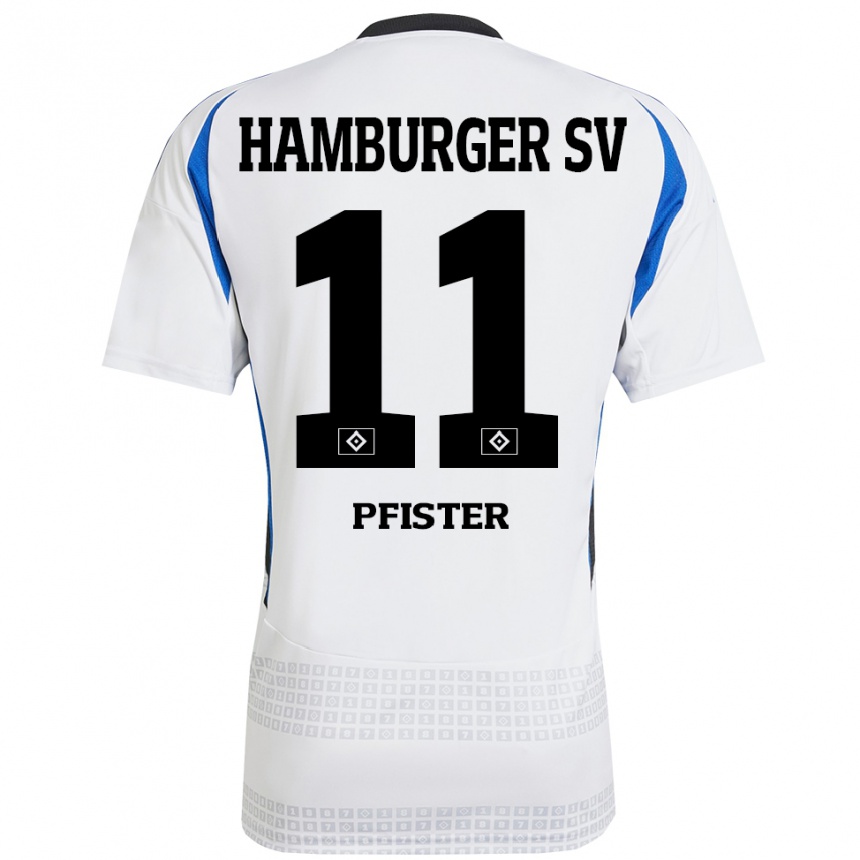 Niño Fútbol Camiseta Edward Pfister #11 Blanco Azul 1ª Equipación 2024/25 México