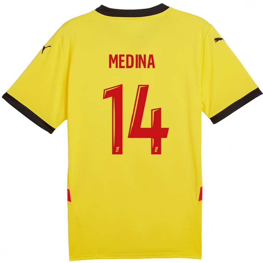 Niño Fútbol Camiseta Facundo Medina #14 Amarillo Rojo 1ª Equipación 2024/25 México