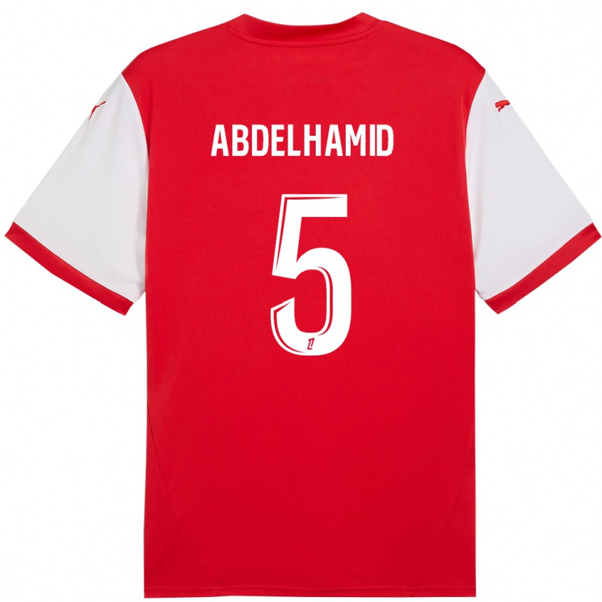 Niño Fútbol Camiseta Yunis Abdelhamid #5 Rojo Blanco 1ª Equipación 2024/25 México