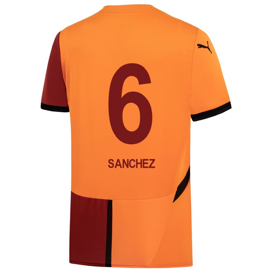 Niño Fútbol Camiseta Davinson Sánchez #6 Amarillo Rojo 1ª Equipación 2024/25 México