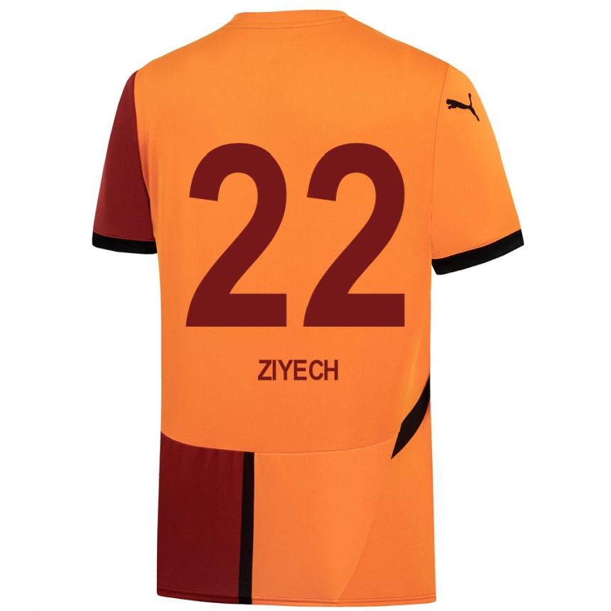 Niño Fútbol Camiseta Hakim Ziyech #22 Amarillo Rojo 1ª Equipación 2024/25 México