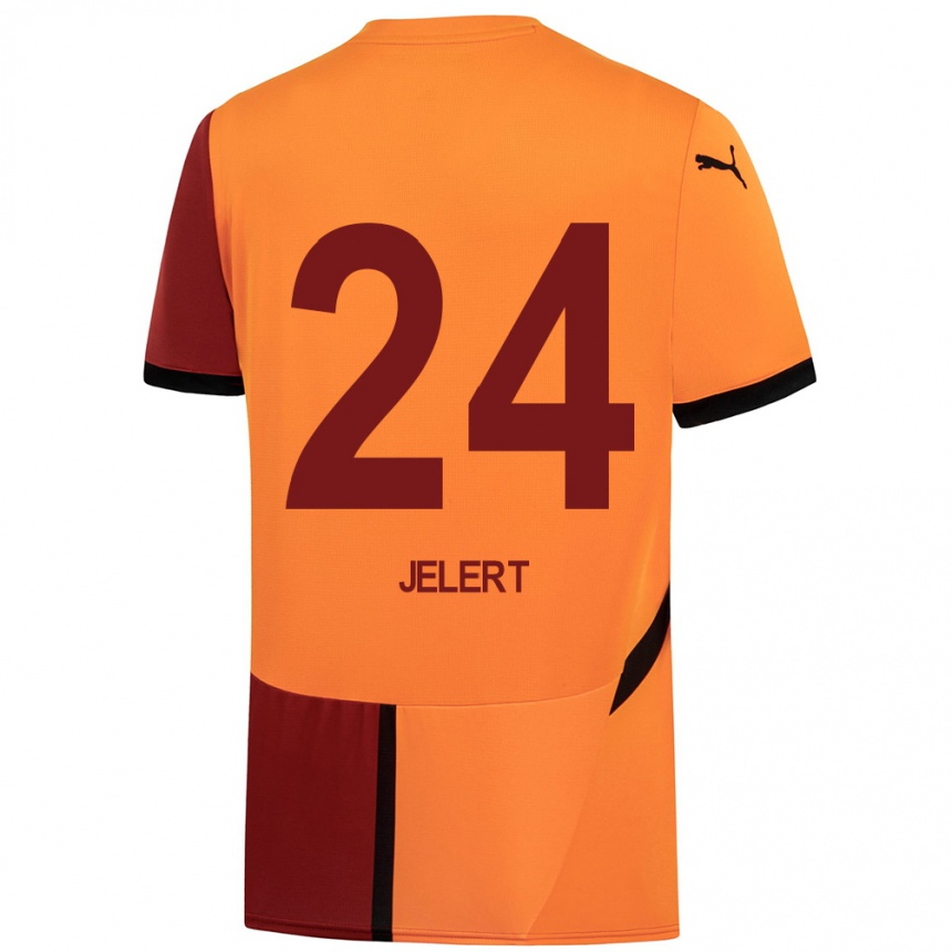 Niño Fútbol Camiseta Elias Jelert #24 Amarillo Rojo 1ª Equipación 2024/25 México