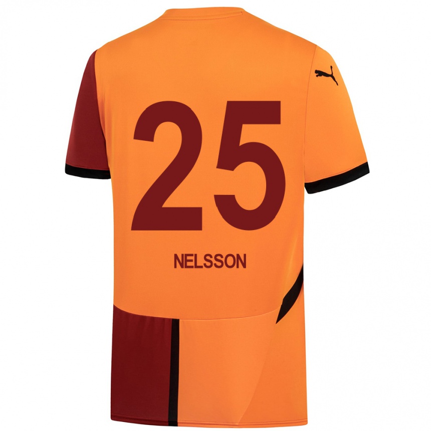 Niño Fútbol Camiseta Victor Nelsson #25 Amarillo Rojo 1ª Equipación 2024/25 México