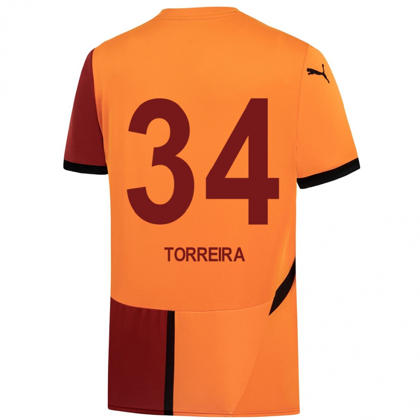 Niño Fútbol Camiseta Lucas Torreira #34 Amarillo Rojo 1ª Equipación 2024/25 México