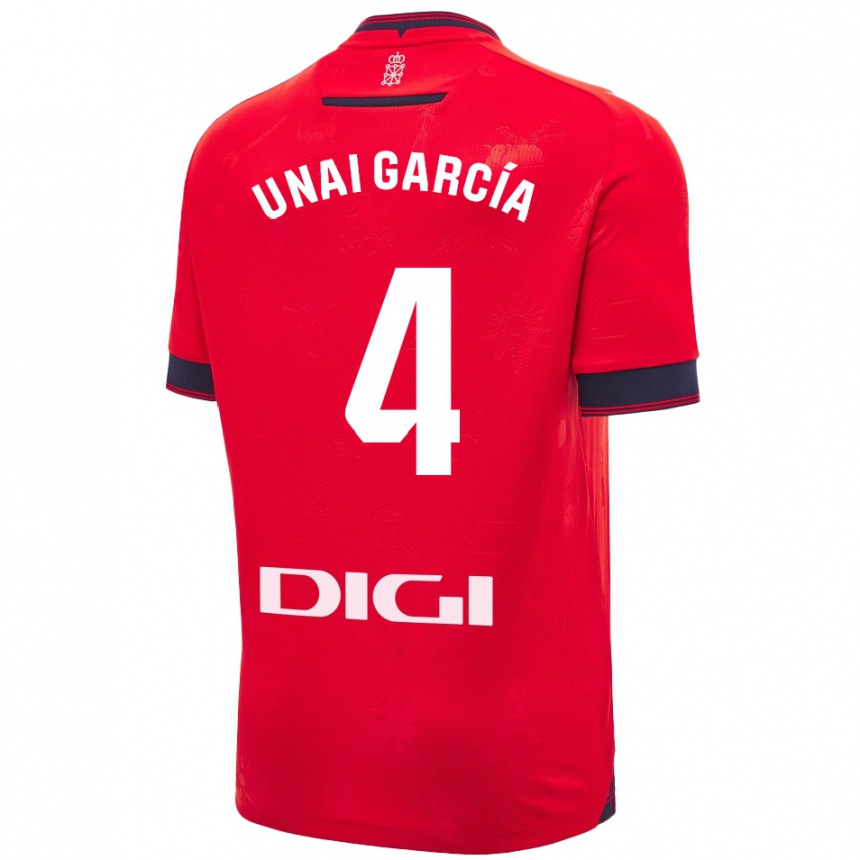 Niño Fútbol Camiseta Unai García #4 Rojo Blanco 1ª Equipación 2024/25 México