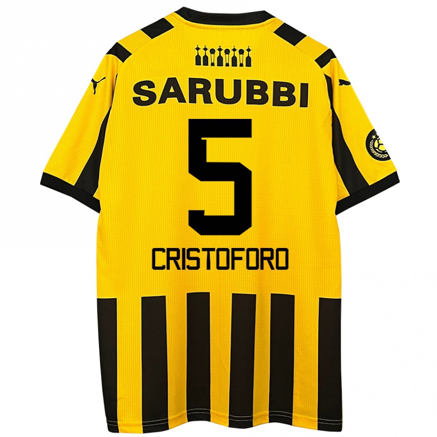 Niño Fútbol Camiseta Sebastián Cristóforo #5 Amarillo Negro 1ª Equipación 2024/25 México