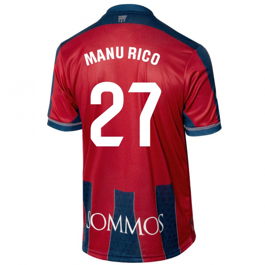 Niño Fútbol Camiseta Manu Rico #27 Rojo Azul 1ª Equipación 2024/25 México