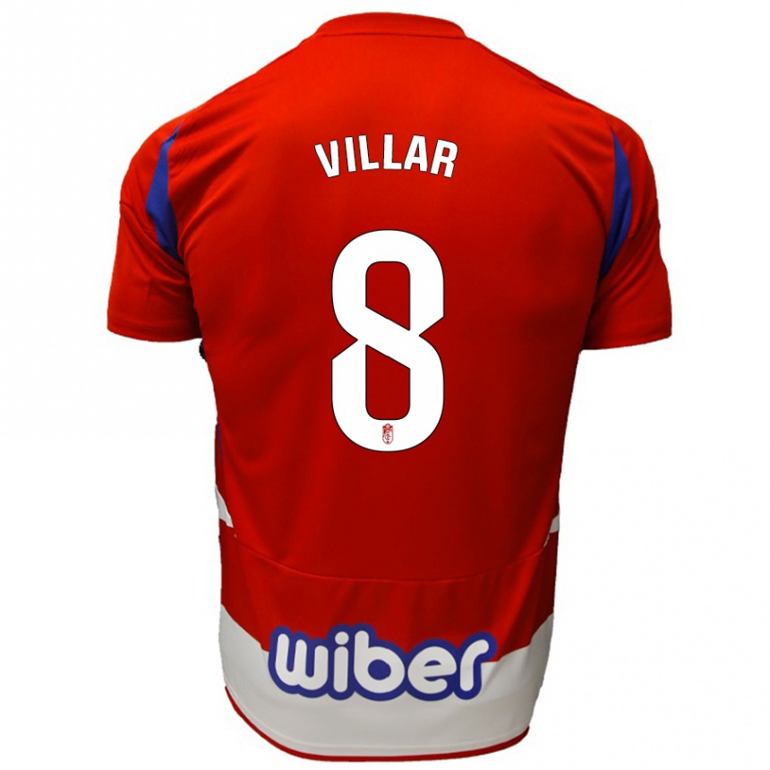 Niño Fútbol Camiseta Gonzalo Villar #8 Rojo Blanco Azul 1ª Equipación 2024/25 México