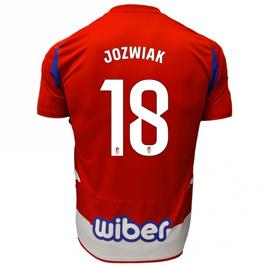 Niño Fútbol Camiseta Kamil Józwiak #18 Rojo Blanco Azul 1ª Equipación 2024/25 México