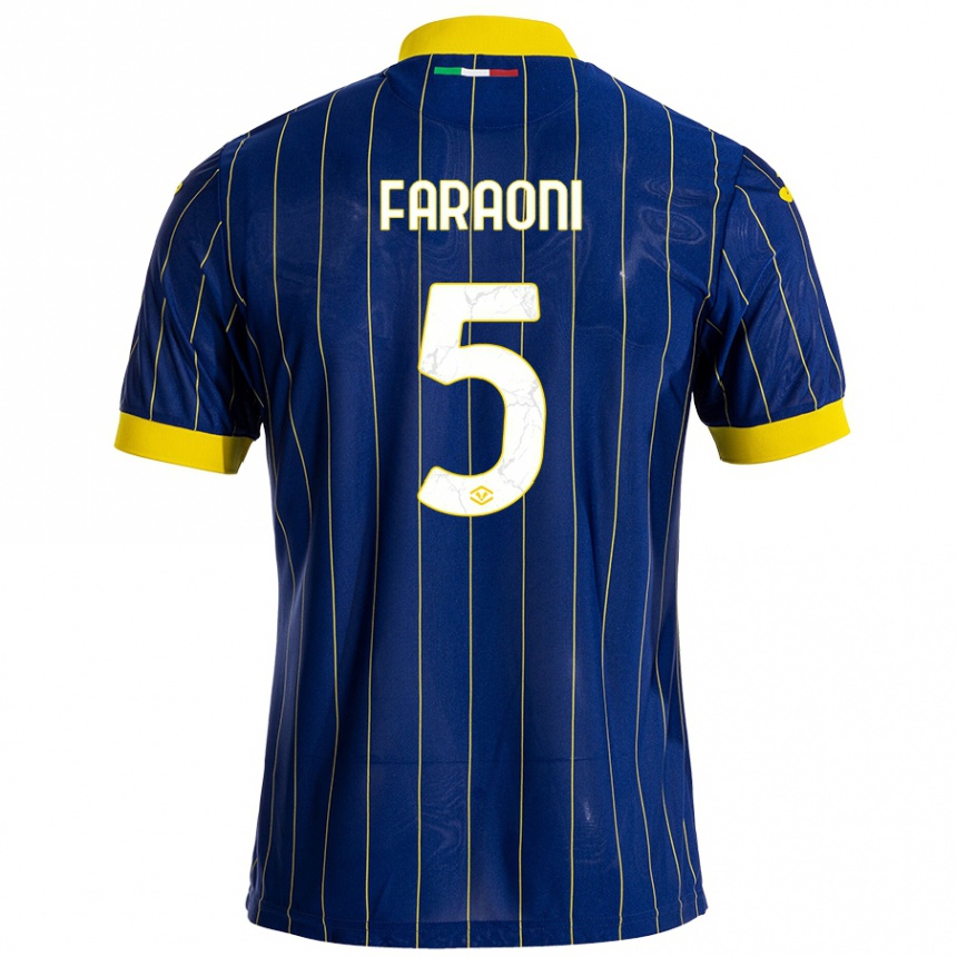 Niño Fútbol Camiseta Davide Faraoni #5 Azul Amarillo 1ª Equipación 2024/25 México