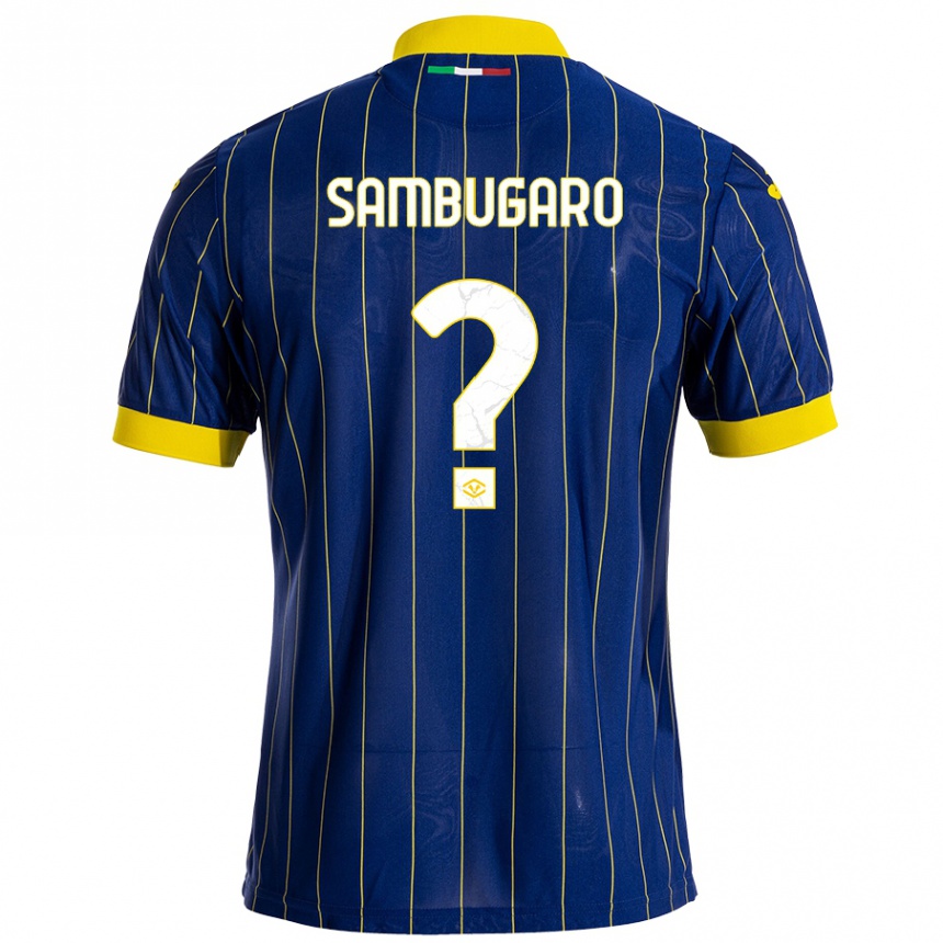 Niño Fútbol Camiseta Mattia Sambugaro #0 Azul Amarillo 1ª Equipación 2024/25 México